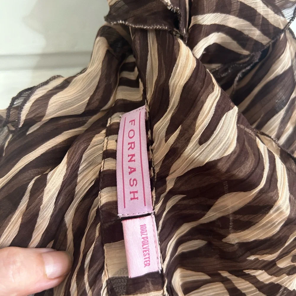 Fornash Brown & Cream Striped Ruffled Scarf - Picture 3 of 3